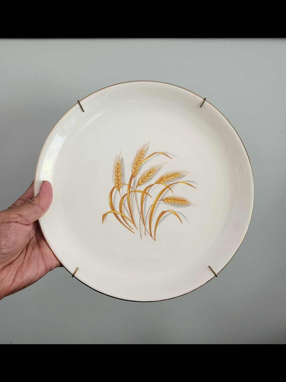 Cream Wheat Motif Dinner Plate with Gold Trim